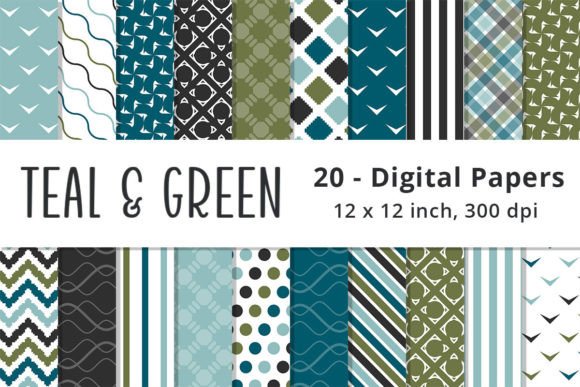 Download Printable Teal &amp; Green Digital Patterns - Digital patterns Collection