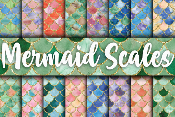 Download Watercolor Mermaid Scales Digital Paper - Premium Bundle