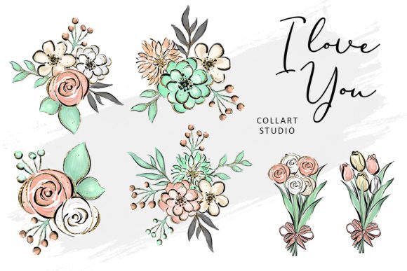 Download Cute Valentine Illustrations, Flowers - Premium Bundle