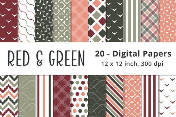 Download Red, Green and Coral Digital Patterns - Digital patterns Collection
