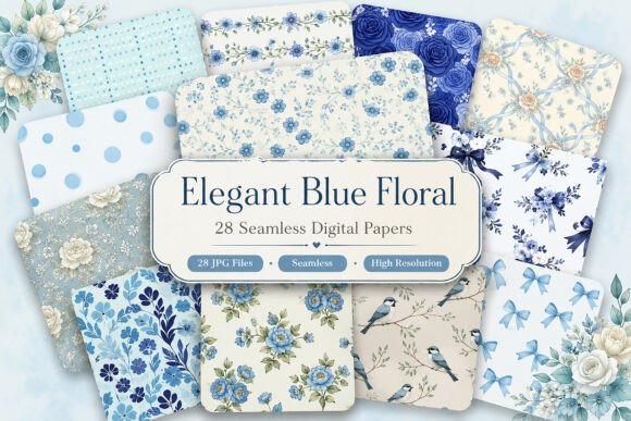 Download Elegant Blue Floral Digital Patterns - Premium Resources