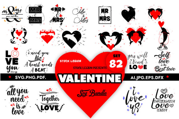 Download 82 Valentine Illustrations/Quotes Bundle - Valentine illustrations Collection
