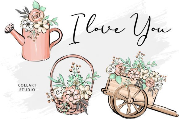 Download Cute Valentine Illustrations, Flowers - Premium Bundle